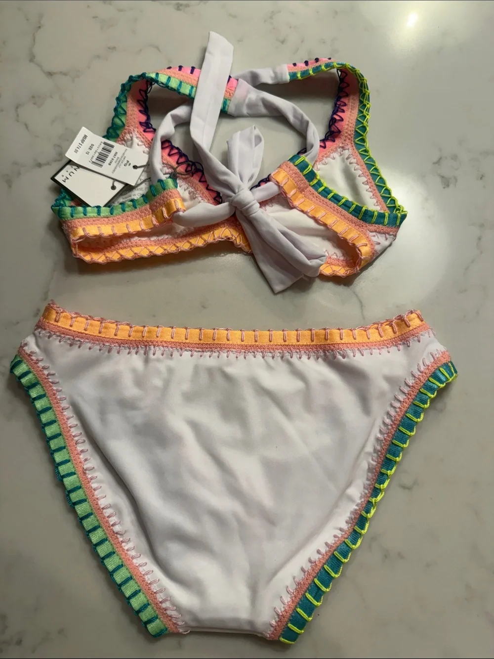 PQ Girls Water Lily Rainbow Embroidered Bikini NWT